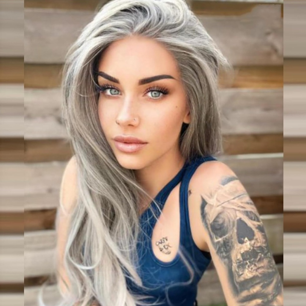 24” GREY STRAIGHT Chic Silver Women's Wig NEW